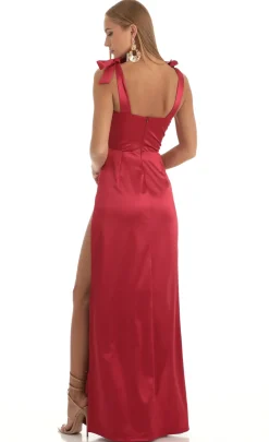 LUCY IN THE SKY Maxi Dresses^Satin Slit Maxi Dress In Red