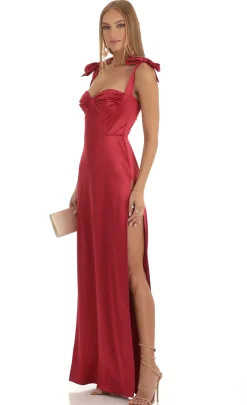LUCY IN THE SKY Maxi Dresses^Satin Slit Maxi Dress In Red