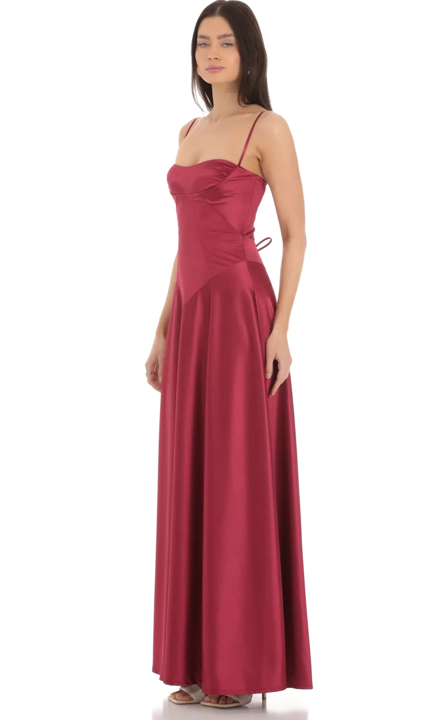 LUCY IN THE SKY Maxi Dresses^Satin Square Neck Maxi Dress In Maroon