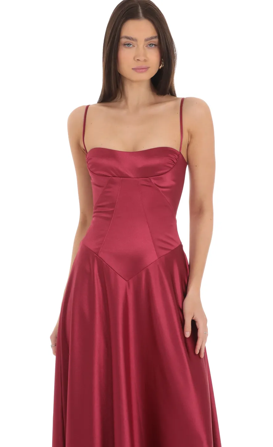 LUCY IN THE SKY Maxi Dresses^Satin Square Neck Maxi Dress In Maroon
