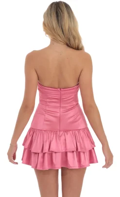 LUCY IN THE SKY Mini Dresses^Satin Strapless Ruffle Dress In Pink
