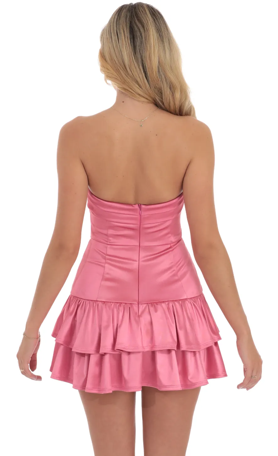 LUCY IN THE SKY Mini Dresses^Satin Strapless Ruffle Dress In Pink