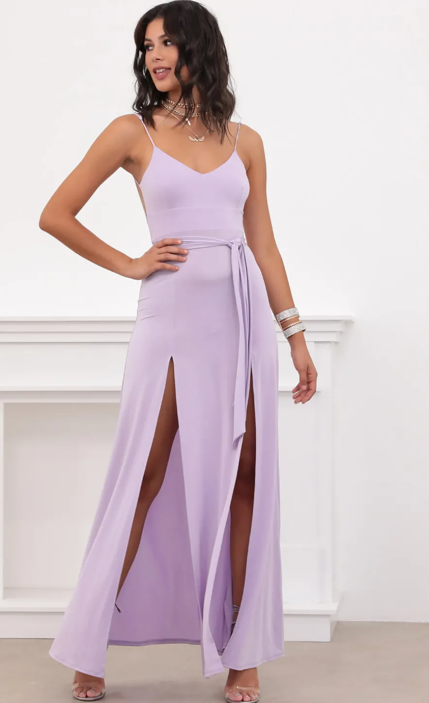 LUCY IN THE SKY Maxi Dresses^Satin Tie Maxi In Lilac