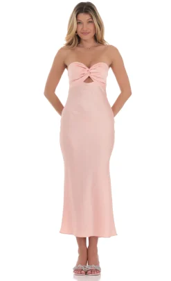 LUCY IN THE SKY Maxi Dresses^Satin Twist Cutout Midi Dress In Pink