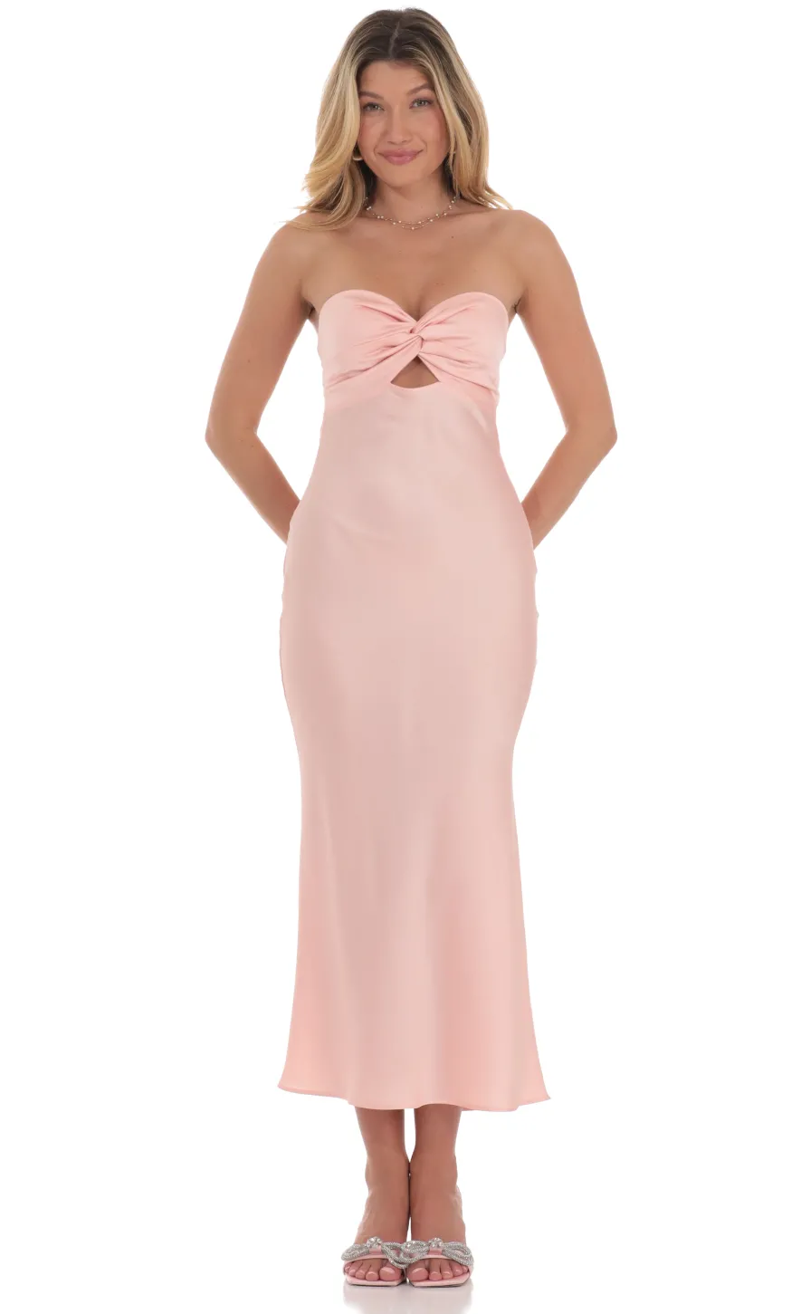 LUCY IN THE SKY Maxi Dresses^Satin Twist Cutout Midi Dress In Pink