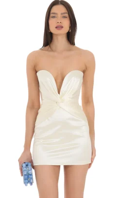 LUCY IN THE SKY Mini Dresses^Satin Twist Strapless Dress In Cream