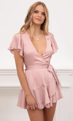 LUCY IN THE SKY Mini Dresses^Satin Wrap Dress In Blush