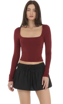 LUCY IN THE SKY Tops^Scoop Neck Long Sleeve Top In Maroon