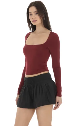 LUCY IN THE SKY Tops^Scoop Neck Long Sleeve Top In Maroon