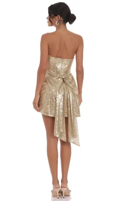 LUCY IN THE SKY Mini Dresses^Sequin Attachable Bow Dress In Gold