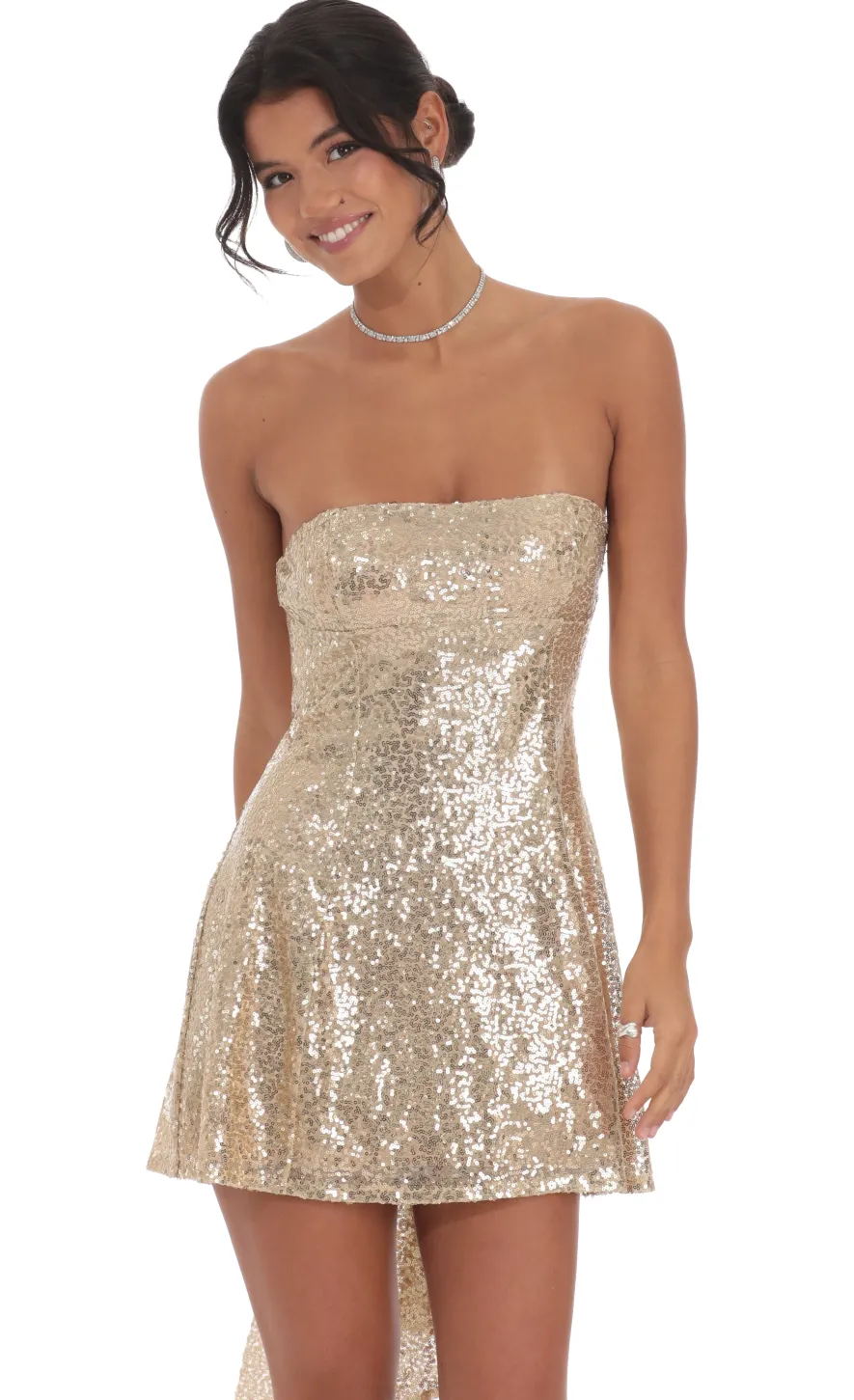 LUCY IN THE SKY Mini Dresses^Sequin Attachable Bow Dress In Gold