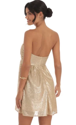 LUCY IN THE SKY Mini Dresses^Sequin Babydoll Dress In Gold