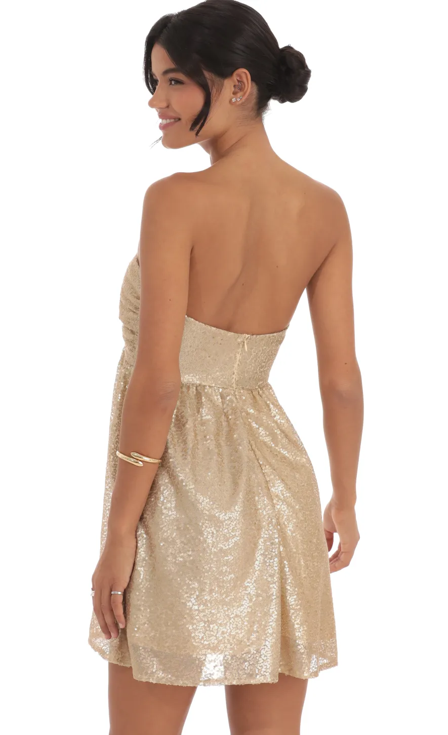 LUCY IN THE SKY Mini Dresses^Sequin Babydoll Dress In Gold