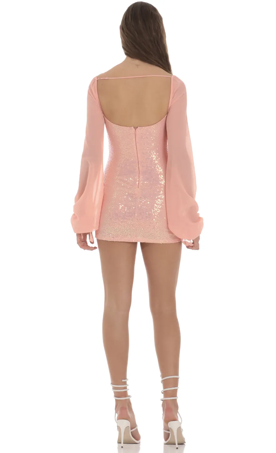 LUCY IN THE SKY Mini Dresses^Sequin Balloon Sleeve Bodycon Dress In Coral