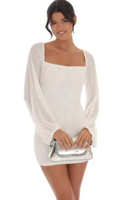 LUCY IN THE SKY Mini Dresses^Sequin Balloon Sleeve Dress In White