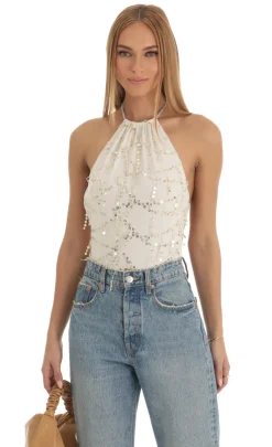 LUCY IN THE SKY Tops|Bodysuits^Sequin Bodysuit In Ivory