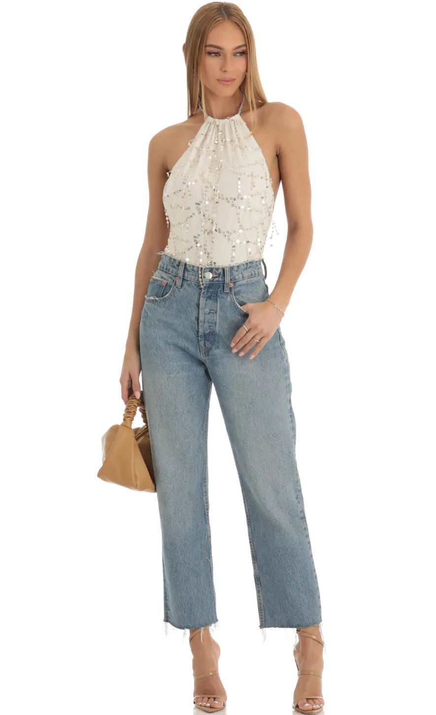 LUCY IN THE SKY Tops|Bodysuits^Sequin Bodysuit In Ivory