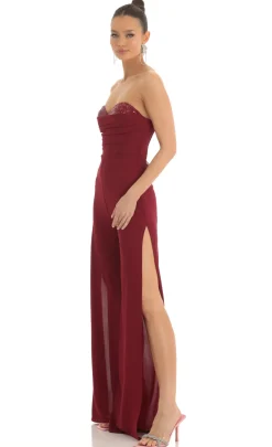 LUCY IN THE SKY Jumpsuits^Sequin Bust Crepe Jumpsuit In Red