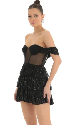 LUCY IN THE SKY Mini Dresses^Sequin Corset Dress In Black