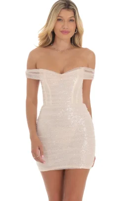 LUCY IN THE SKY Mini Dresses^Sequin Corset Dress In Cream