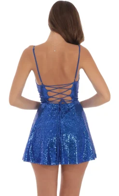 LUCY IN THE SKY Mini Dresses^Sequin Cowl Neck Dress In Blue