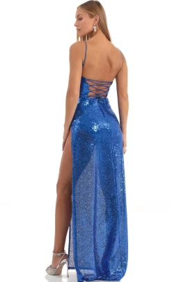 LUCY IN THE SKY Maxi Dresses^Sequin Cowl Neck Maxi Dress In Blue