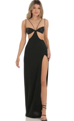 LUCY IN THE SKY Maxi Dresses^Sequin Cut-out Maxi Dress In Black