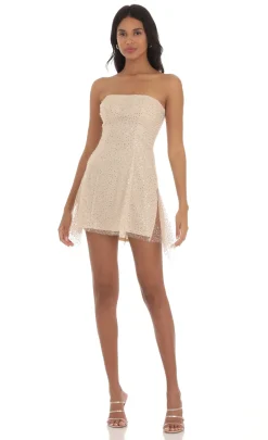 LUCY IN THE SKY Mini Dresses^Sequin Double Slit Strapless Dress In Champagne