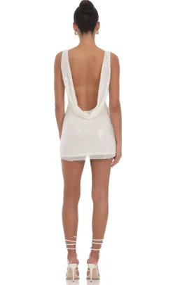 LUCY IN THE SKY Mini Dresses^Sequin Draped Open Back Dress In White