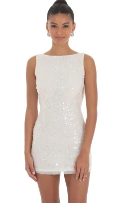 LUCY IN THE SKY Mini Dresses^Sequin Draped Open Back Dress In White