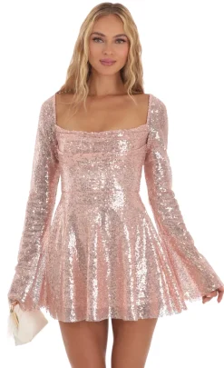 LUCY IN THE SKY Mini Dresses^Sequin Flare Dress In Rose Gold