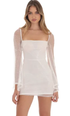 LUCY IN THE SKY Mini Dresses^Sequin Flare Sleeve Dress In White