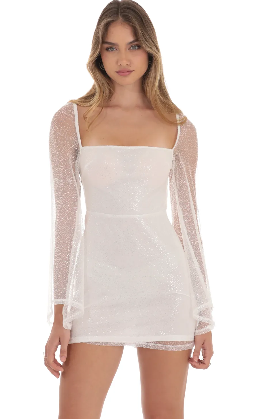 LUCY IN THE SKY Mini Dresses^Sequin Flare Sleeve Dress In White