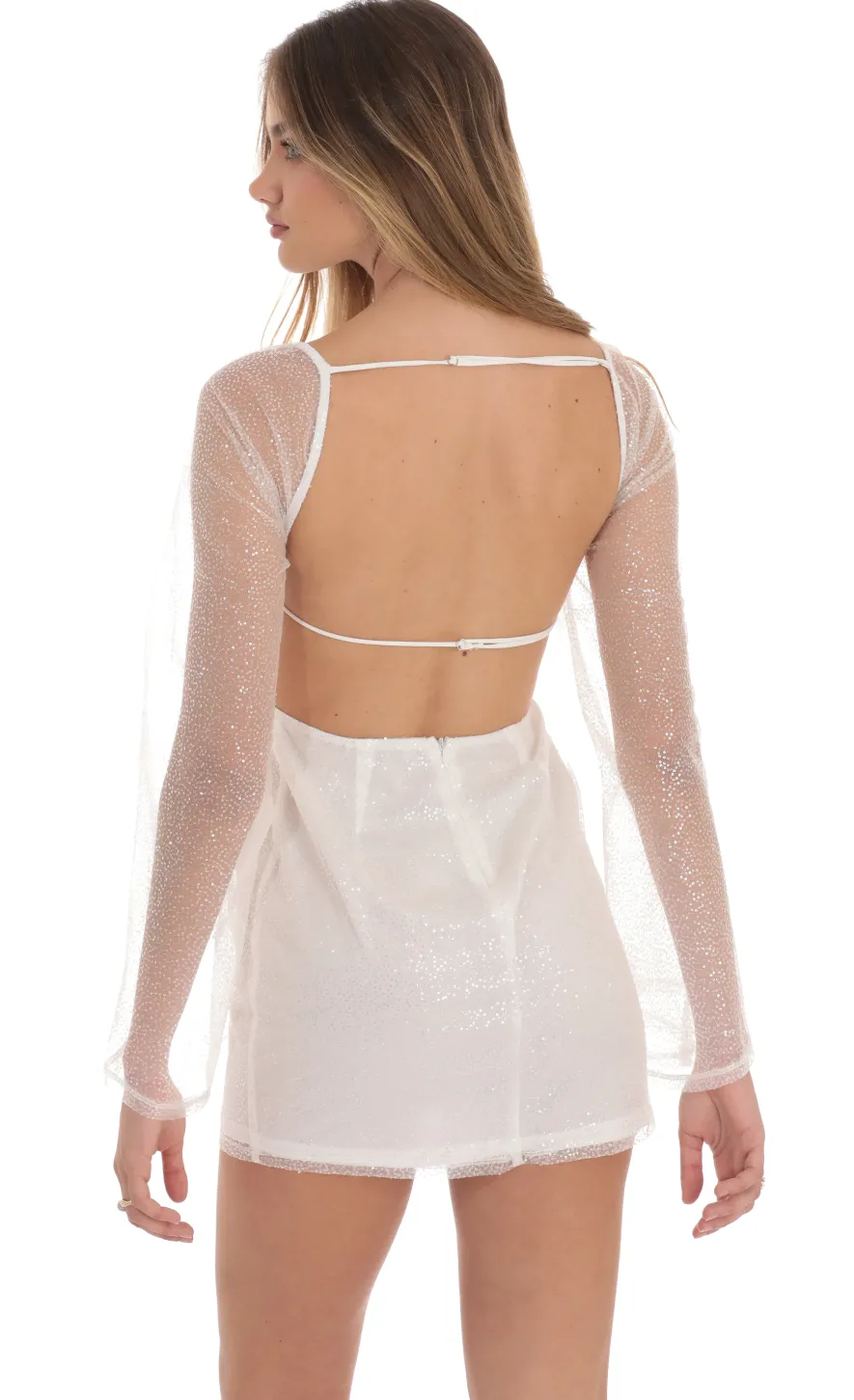LUCY IN THE SKY Mini Dresses^Sequin Flare Sleeve Dress In White