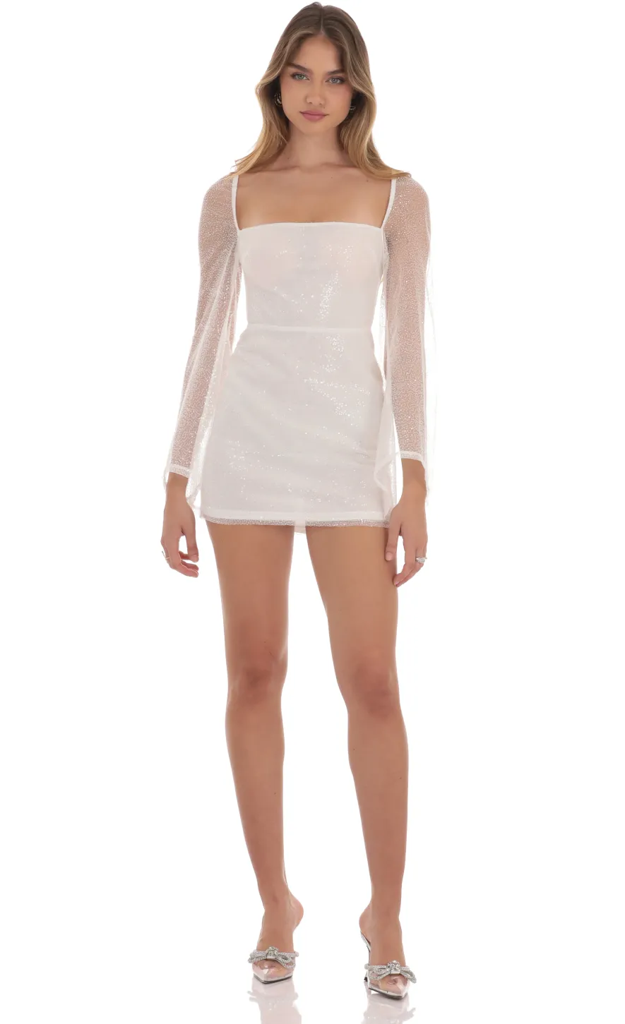 LUCY IN THE SKY Mini Dresses^Sequin Flare Sleeve Dress In White