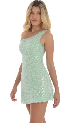 LUCY IN THE SKY Mini Dresses^Sequin Floral One Shoulder Dress In Seafoam
