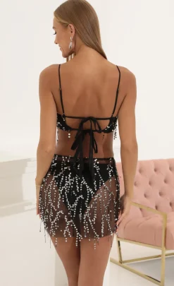 LUCY IN THE SKY Two-Piece Sets^Sequin Fringe Three Piece Set In Black