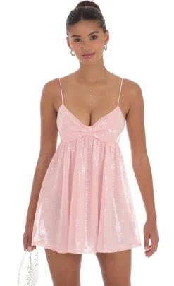 LUCY IN THE SKY Mini Dresses^Sequin Front Bow Babydoll Dress In Pink