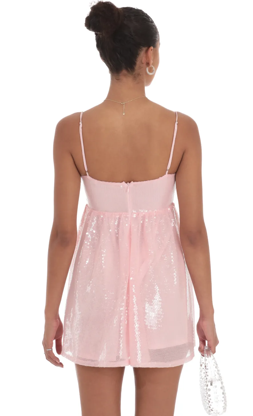 LUCY IN THE SKY Mini Dresses^Sequin Front Bow Babydoll Dress In Pink