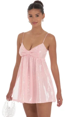 LUCY IN THE SKY Mini Dresses^Sequin Front Bow Babydoll Dress In Pink