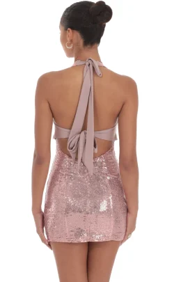 LUCY IN THE SKY Mini Dresses^Sequin Halter Bodycon Dress In Rose Gold