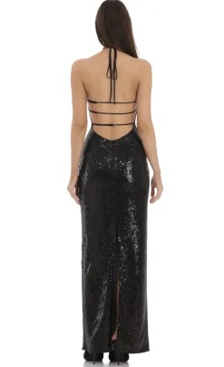 LUCY IN THE SKY Maxi Dresses^Sequin Halter Maxi Dress In Black