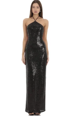 LUCY IN THE SKY Maxi Dresses^Sequin Halter Maxi Dress In Black