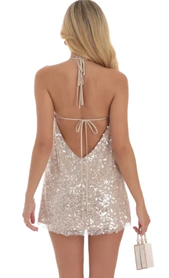 LUCY IN THE SKY Mini Dresses^Sequin Halter Shift Dress In Nude