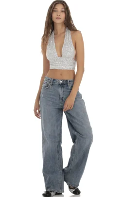 LUCY IN THE SKY Tops^Sequin Halter Top In Silver