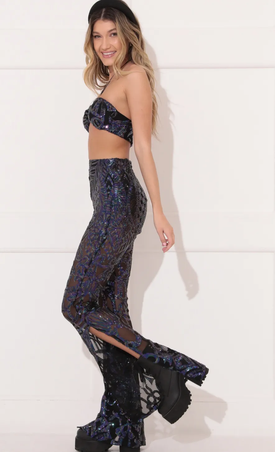 LUCY IN THE SKY Two-Piece Sets|Pants^Sequin Halter Two Piece Set In Black