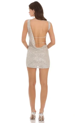 LUCY IN THE SKY Mini Dresses^Sequin High Neck Open Back Dress In Champagne