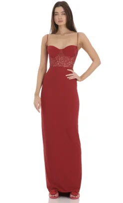 LUCY IN THE SKY Maxi Dresses^Sequin Lace Cutout Maxi Dress In Red