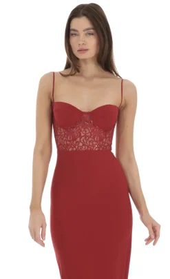 LUCY IN THE SKY Maxi Dresses^Sequin Lace Cutout Maxi Dress In Red