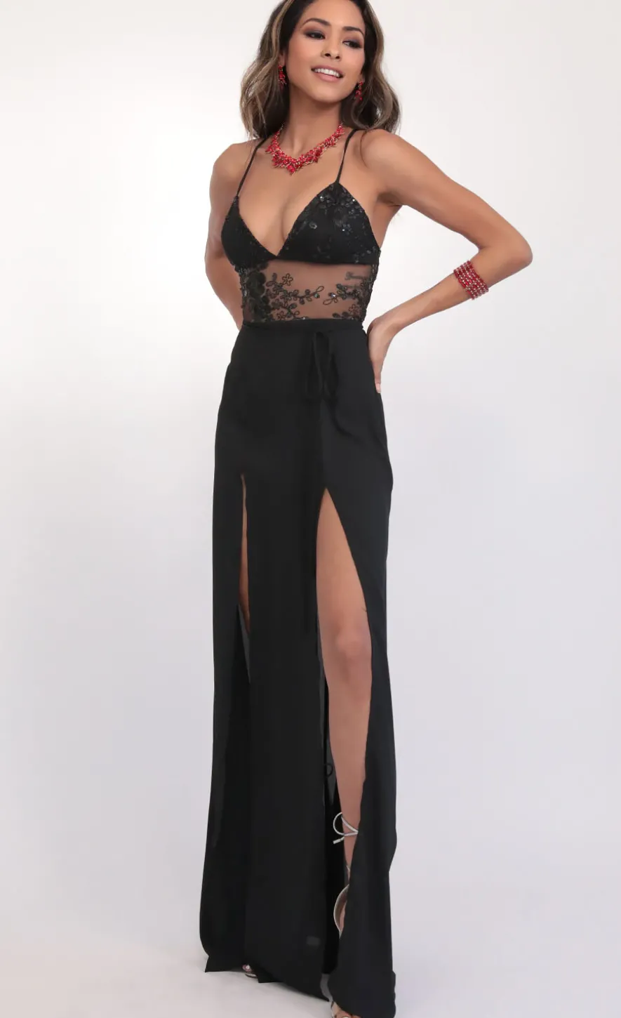 LUCY IN THE SKY Maxi Dresses^Sequin Lace Maxi Dress In Black